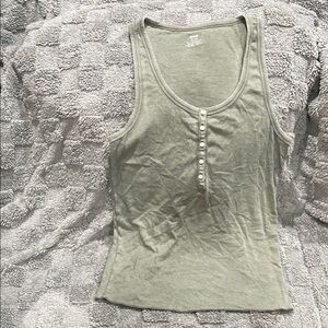 Aerie Green Fitted Buttoned Tank Top
